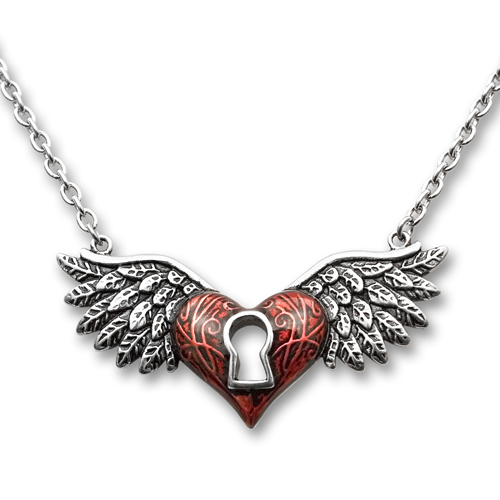 Red Wing Heart Necklace with Keyhole