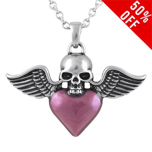 Winged Skull & Heart Necklace