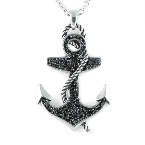 Black Stoned Anchor Necklace
